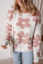 Textured Flower Drop Shoulder Loose Sweater