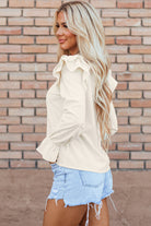 Ruffled Flounce Sleeve Corduroy Blouse