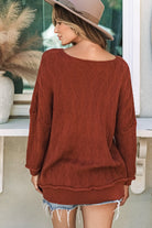 Solid Color Textured Crew Neck Loose Sweater