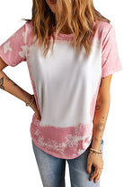 Pink Tie Dye Color Bleached Short Sleeve T Shirt