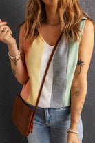 Color Block V-Neck Waffle Knit Tank Top