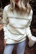 Colorful Crossed Stitch Drop Shoulder Sweater