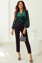 Sequin Patchwork Sleeve Button Up Velvet Top