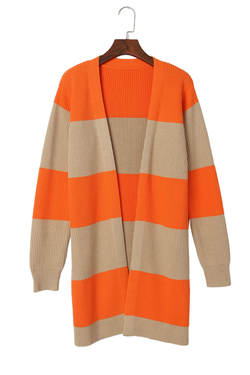 Orange Colorblock Ribbed Knit Cardigan