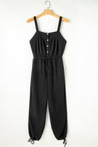 Knotted Straps Button Textured Drawstring Jumpsuit