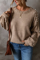 Pearled Drop Shoulder Round Neck Sweater