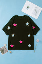 Sequin Chenille Star Pattern Plus Size Tee