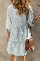 Acid Wash Retro Half Sleeve Flared Denim Dress