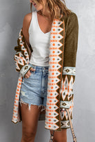 Aztec Print Open Front Knitted Cardigan