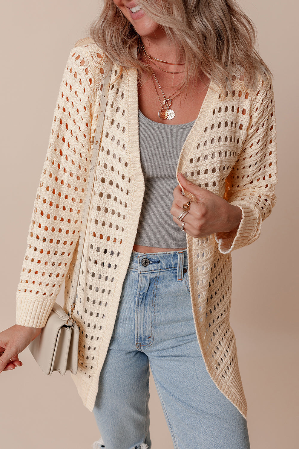 Solid Color Open Knit Duster Cardigan