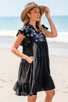 Floral Embroidered Tiered Ruffled Mini Dress