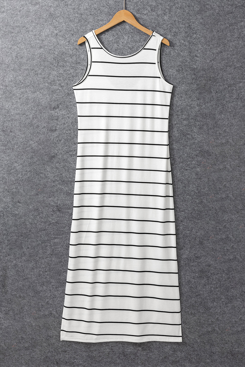 Stripe Print Open Back Sleeveless Maxi Dress with Slits