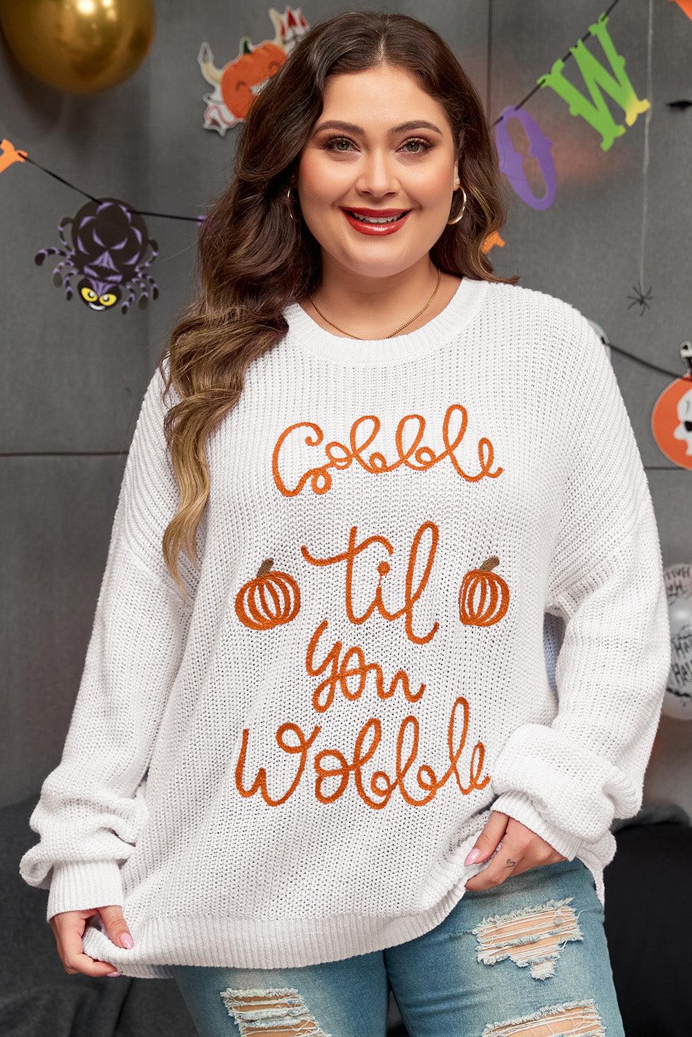 Gobble Til You Wobble Pop Up Crochet Plus Size Sweater