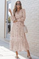 Surplice Neck Bubble Sleeve Maxi Dress with Sash