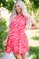 Zebra Stripe Printed Ruffle Trim Pocketed Dress