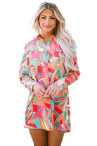 Geometric Abstract Print Long Sleeve Shirt Dress