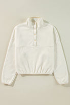 Fleece Placket Turn-down Collar Drop Shoulder Sweatshirt