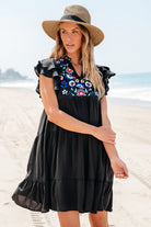 Floral Embroidered Tiered Ruffled Mini Dress