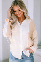 Color Block Buttoned Raw Hem Textured Shirt