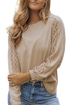 Lace Patch Sleeve Waffle Knit Top