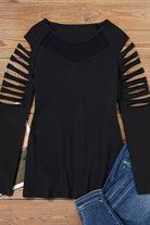 Mesh Patch Ripped Long Sleeve Top