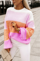 Colorblock Drop Shoulder Pullover Loose Sweater