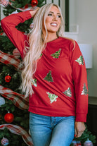 Sequined Christmas Tree Raglan Sleeve Sweatshirt