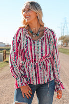 Western Aztec Split Neck Peplum Blouse