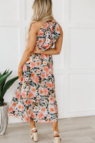 Boho Floral Print Knotted Halter Ruffled Maxi Dress