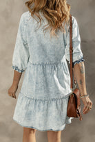 Acid Wash Retro Half Sleeve Flared Denim Dress