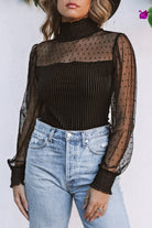 Sheer Dotty Long Sleeve Ribbed Velvet Bodysuit