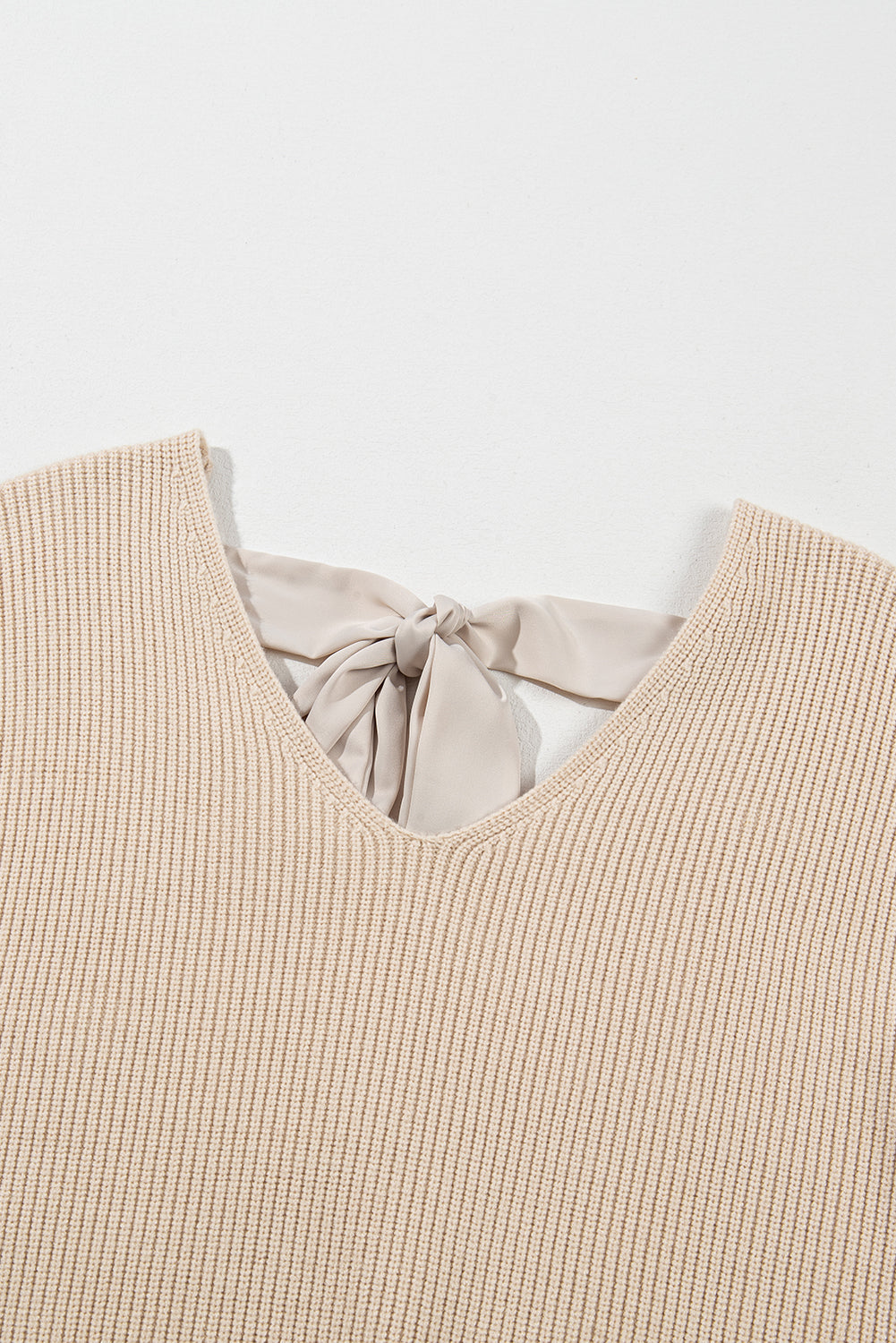 Lantern Sleeve V Neck Knot Back Sweater