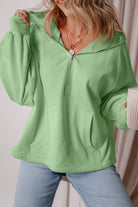 Fleece Lined Half Zipper Kangaroo Pockets Loose Hoodie