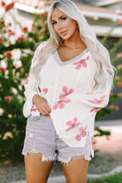 Floral Print Lightweight Knit Hooded Sweater