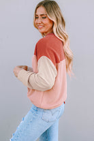 Color Block Long Sleeve Ribbed Loose Top