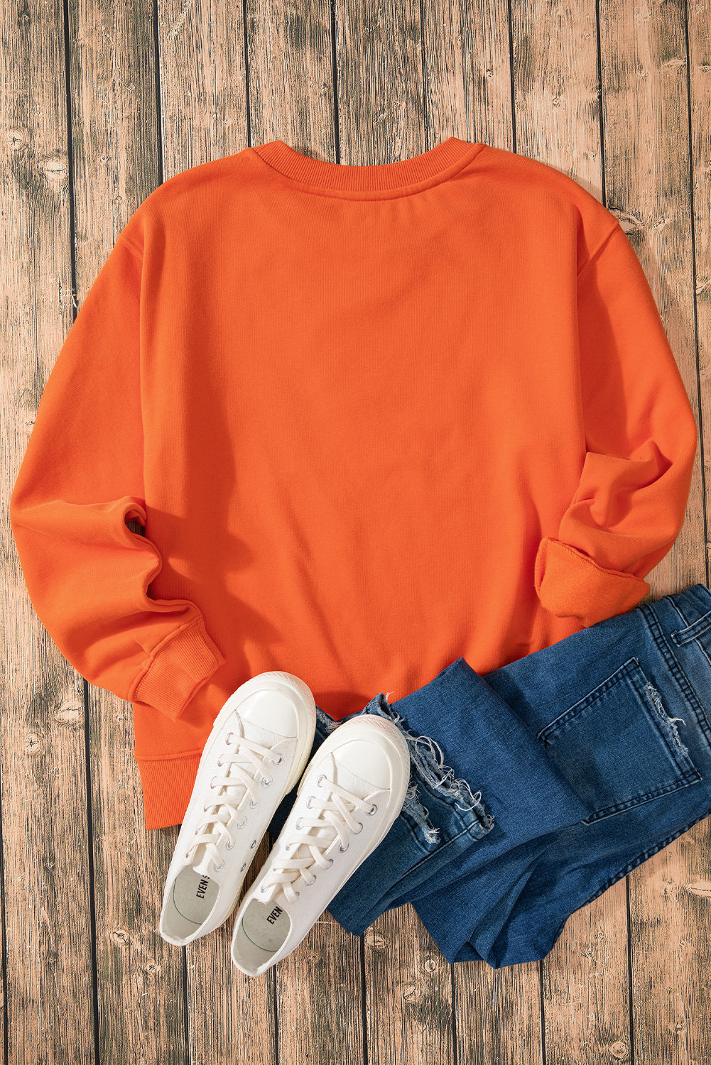 Solid Fleece Lined Drop Shoulder Terry Sweatshirt