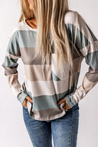 Color Block Ribbed Long Sleeve Top with Pocket