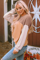 Color Block Long Sleeve Ribbed Loose Top