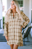 Western Plaid Button Up Loose Shirt Dress