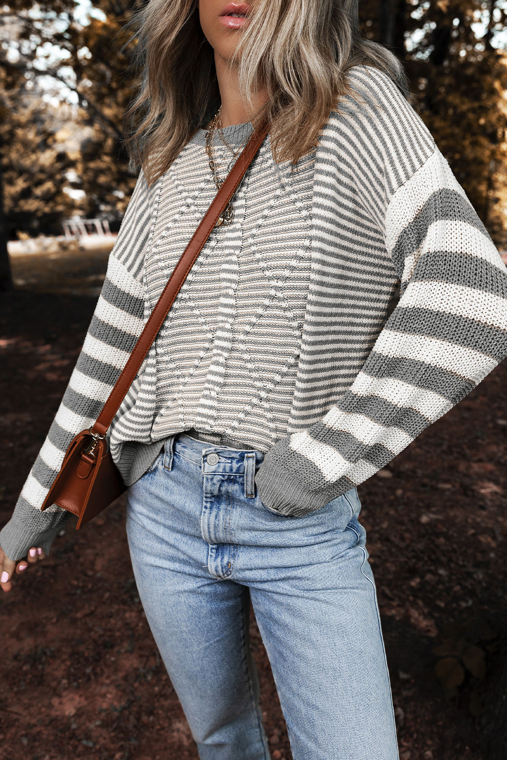 Geometric Textured Drop Shoulder Sweater