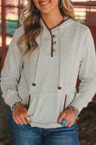 Drawstring Kangaroo Pocket Henley Hoodie