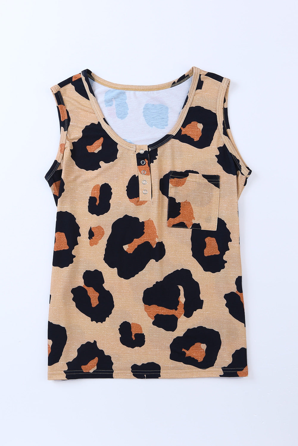 Button Neck Chest Pocket Tank Top