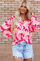 Blooming Floral Print Puff Sleeve Buttoned Shirt