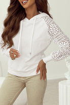 Lace Patchwork Sleeve Drawstring Hoodie