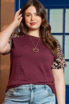 Contrast Leopard Raglan Sleeve Plus Size T-shirt