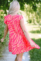 Zebra Stripe Printed Ruffle Trim Pocketed Dress