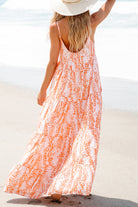 Abstract Print Spaghetti Straps Backless Tiered Maxi Dress