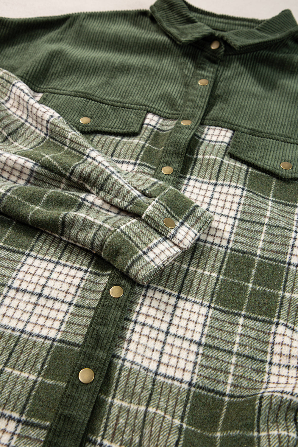 Snap Buttons Colorblock Plaid Shacket