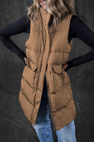 Windproof Longline Full Zipper Puffer Vest with Pockets