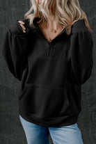 Zip-up Stand Neck Kangaroo Pocket Sweatshirt